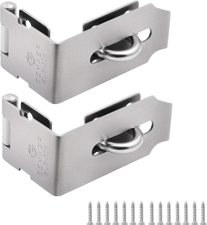 GMSP Hasp Latch 2 Pack, 90 Degree Solid 304 Stainless Steel File Cabinet Lock Desk Drawer Lock, Safe Security Padlock Latch Hasp Lock for Personal Privacy, (1.96 inch) - Image 1